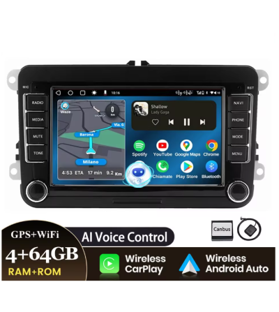 7 "Android14 carplay carro estéreo gps navi rds fm bt para vw golf 5 6r passat polo